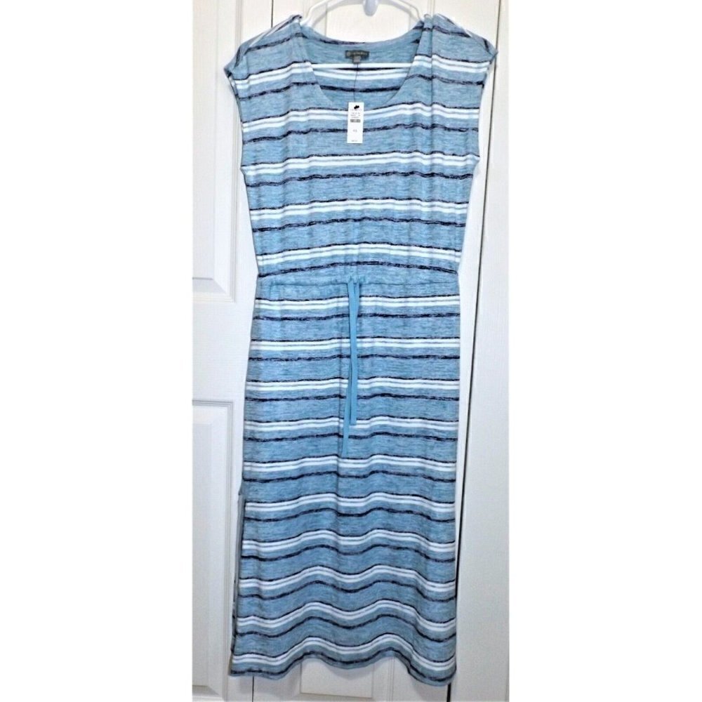 T by Talbots XS Multi-Blue Striped Sleeveless Dress Drawstring Waist New W/Tags